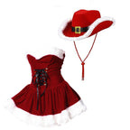 Red Fluffy Christmas Sexy Dress Red Cowboy Hat Pure Desire Set Santa Claus Costume
