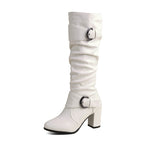 33-52Plus Size Autumn Winter Women's Boots with Belt Buckle, Thick High Heel, Knee-High Long Boots H776