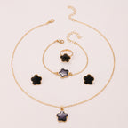 Same Style as Stars2025New Five-leaf Clover Jewelry Set for Women Simple Petal Necklace Five-leaf Flower Bracelet Ring Earrings4Set shipped together for safety