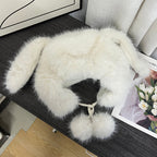Cute Rabbit Lei Feng Hat with Ears, Plush Hat for Women, Winter Fox Fur Thickened Warmth, Cold Protection, Ear Protection, Head Wrap Hat for Women