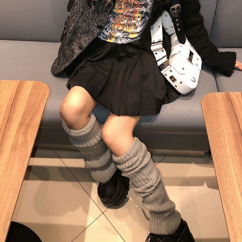 White Knitted Sock Covers Autumn Winter Warm Mid-Calf Socks y2k Harajuku Style Hot Girl Japanese Style jk College Style Slouch Socks for Women.