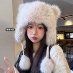 Little Bear Ear Protection Hat for Women, Autumn and Winter Warmth, Thickened with Fleece2025New Plush Cute Lei Feng Hat