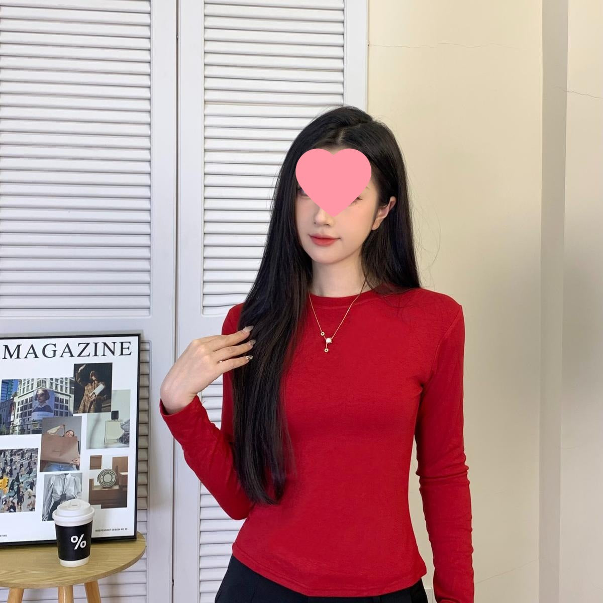 Fleece-Lined Thickened Polar Fleece Autumn Winter Base Shirt Regular Shoulder Round Neck Long Sleeve