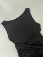 G25D047-2025Elegant Black Long Dress Slim Lace Stitching Drooping Slimming Premium Transparent