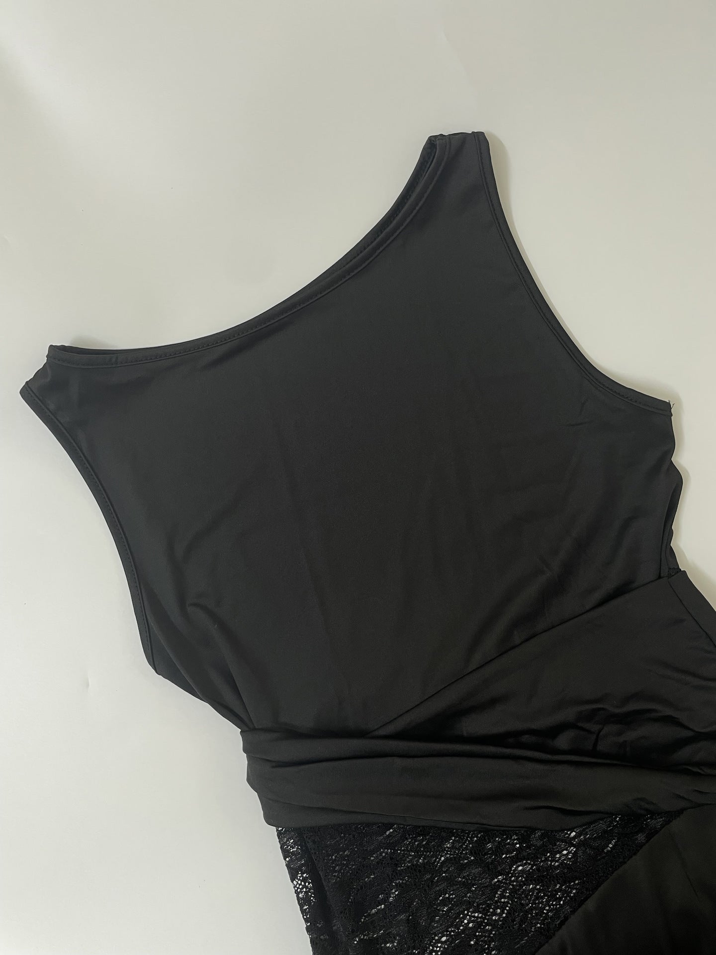 G25D047-2025Elegant Black Long Dress Slim Lace Stitching Drooping Slimming Premium Transparent