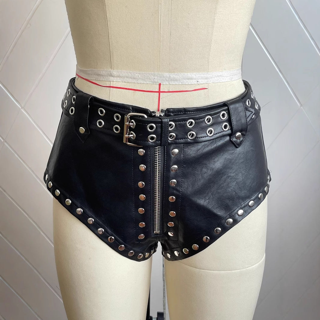 "Obsessed" Double-Belted Studded Micro Shorts - Low Rise Rock Edition