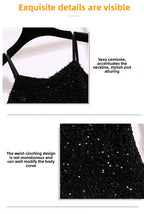 Sequin Strap Dress Little Black Dress Nightclub Black Slimming Sexy Disco Women's Short Dress Party Gathering Dress