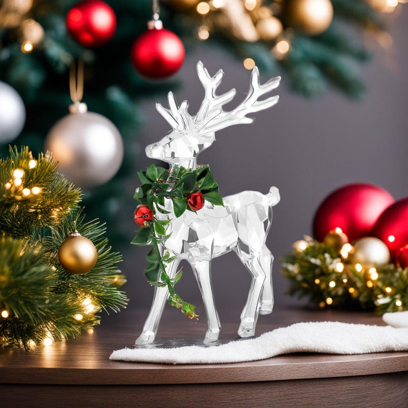 2026Style B1709 Acrylic Christmas Reindeer Ornament with Red Bell