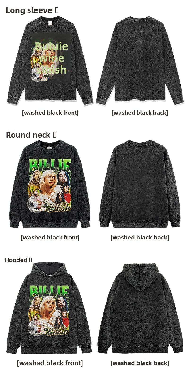 Same Style as Stars Billie Printed Short Sleeve T Trendy Heavyweight Crew Neck Hooded Sweatshirt