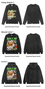 Same Style as Stars Billie Printed Short Sleeve T Trendy Heavyweight Crew Neck Hooded Sweatshirt