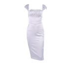 Square Neck Strap Dress Sexy Satin Lace Backless Hip-Mid Skirt Dress