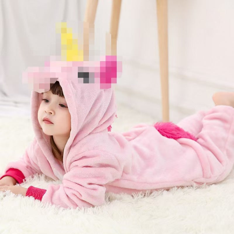 Autumn Winter Children's Rogue Rabbit Cartoon Anime Star Rabbit One-Piece Pajamas Pink Rabbit Unisex Couple Homewear Flannel