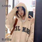 Fleece-Lined Cardigan Hooded Sweatshirt for Women, New Loose Casual Lazy Style for Autumn and Winter, Versatile Outerwear