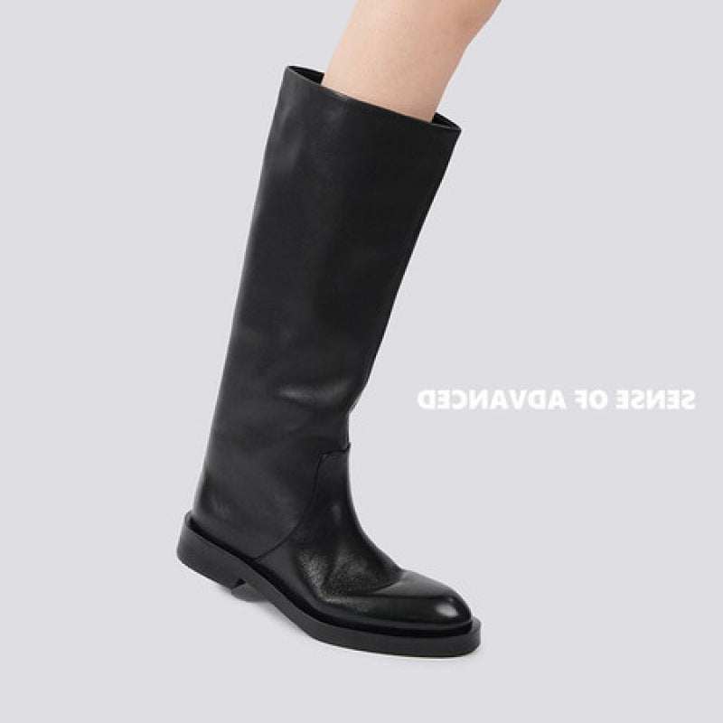 "Traitor" Knee-High Combat Boots - Black Leather Finish