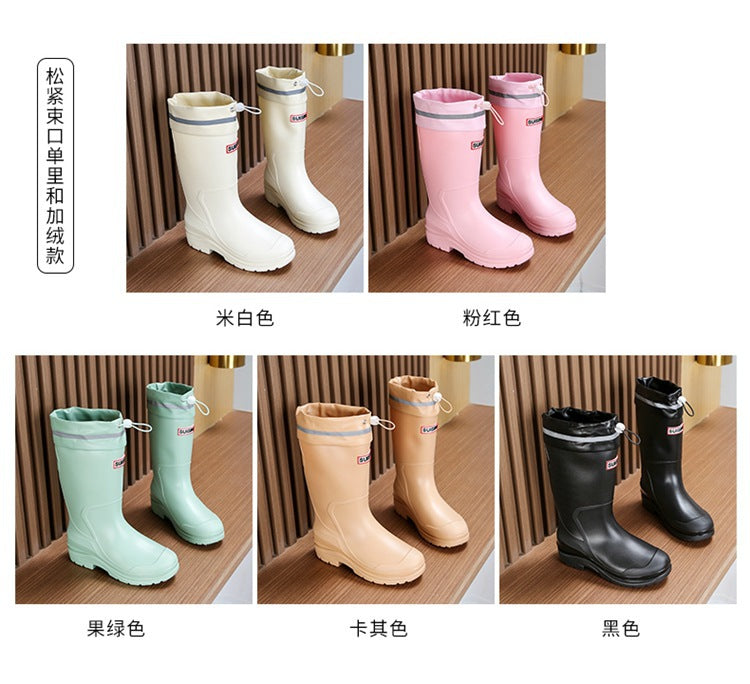 Long Tube Rain Boots for Women, Fashionable Cuffed Outdoor Lightweight Waterproof Shoes, Soft and Durable Rubber Boots for Japan Airlines Foreign Trade