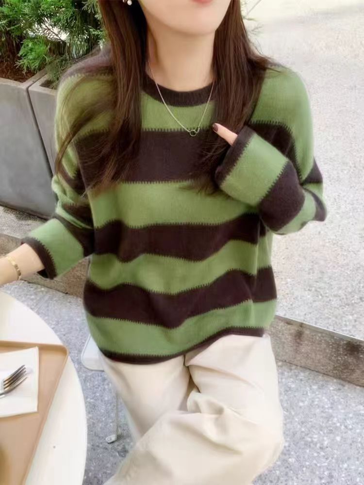 2025Trendy Hot Item100%Australian Pure Wool Sweater Loose Lazy Round Neck Knitted Sweater Autumn Winter Stylish Sweater