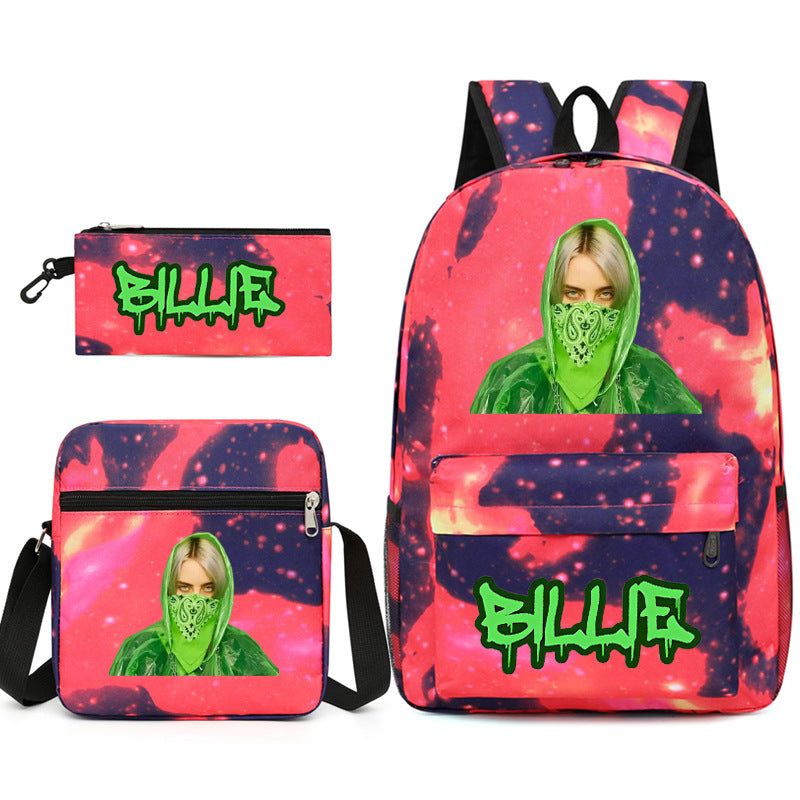 Celebrity Style Trendy European and American Billie Pencil Bag Shoulder Backpack Three-piece School Bag