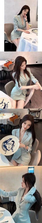 French simplicity OL Style Long Sleeve Small Blazer Waist-Cinching Jacket Women Autumn Winter New Style Bodycon Midi Skirt Two-Piece Set