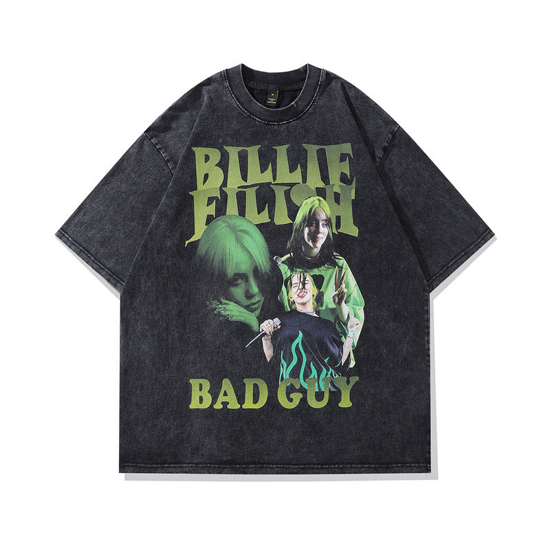 Celebrity Style American Retro Billie Singer Character Print Short Sleeve T Men's and Women's Street Style Short Sleeve T-Shirt