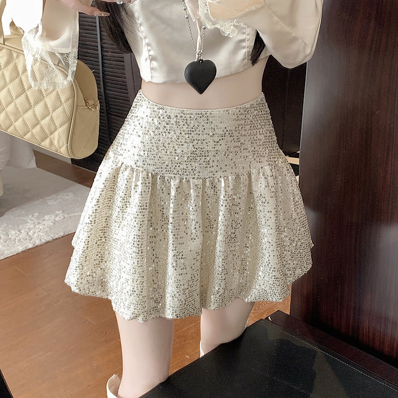 "Traitor" MV Vibe Sequin Skirt - Cream Coquette Mini