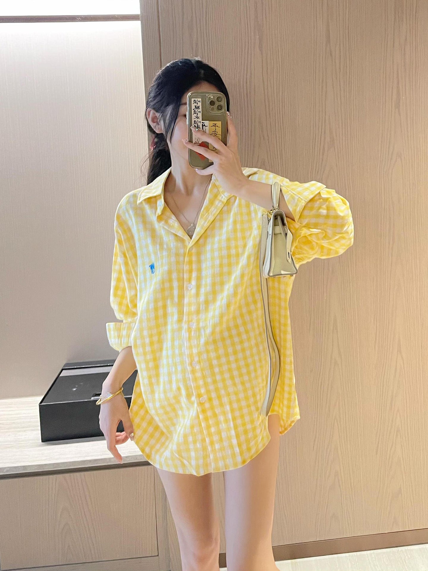 RL Raff Little Pony Logo Embroidered Long Sleeve Plaid Shirt for Women POLO Cotton Sun Protection Shirt Spring Summer Casual Top
