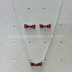 Panjia Silver Plated Hot Selling Product Bow Necklace Ear Stud Ring Bracelet4Set Gift Set Women's All-Matching