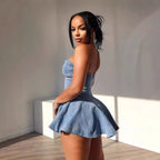 D8699Women's Fashion Sleeveless Tube Top Denim Sexy Hot Girl A Word mini Dress