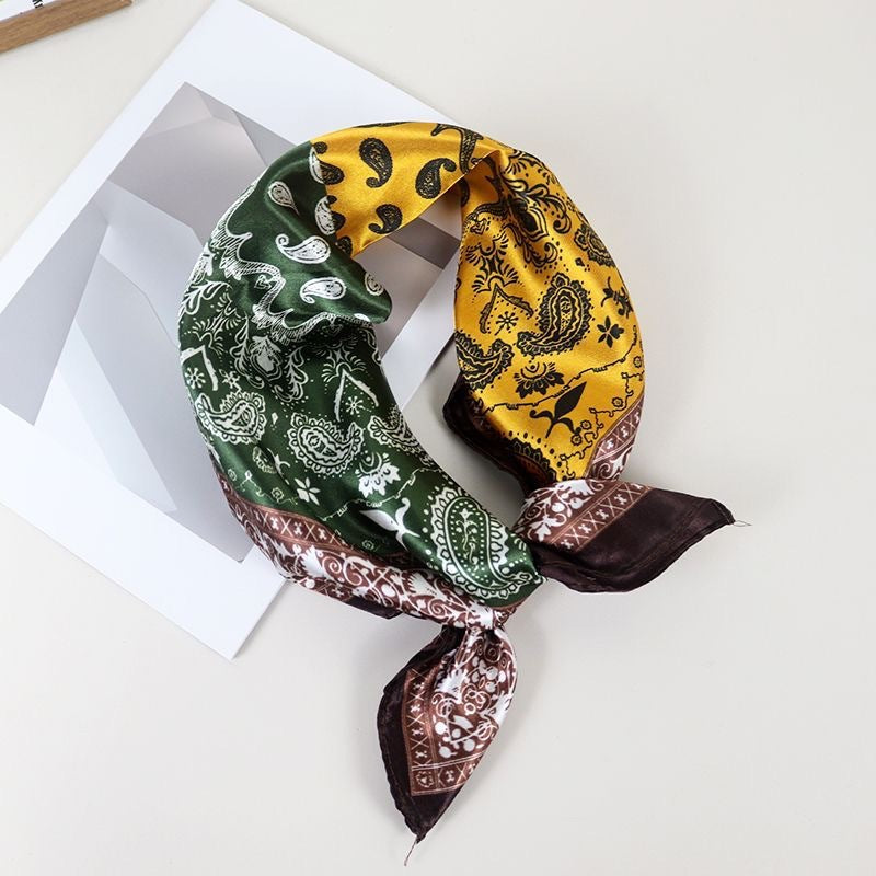 Same Style as Stars2025New Paisley Small Cashew Deformed Insect Satin70Silk Scarf Scarf Headscarf Fashion Design Small Water Drop Square Scarf Decoration Matching Headscarf