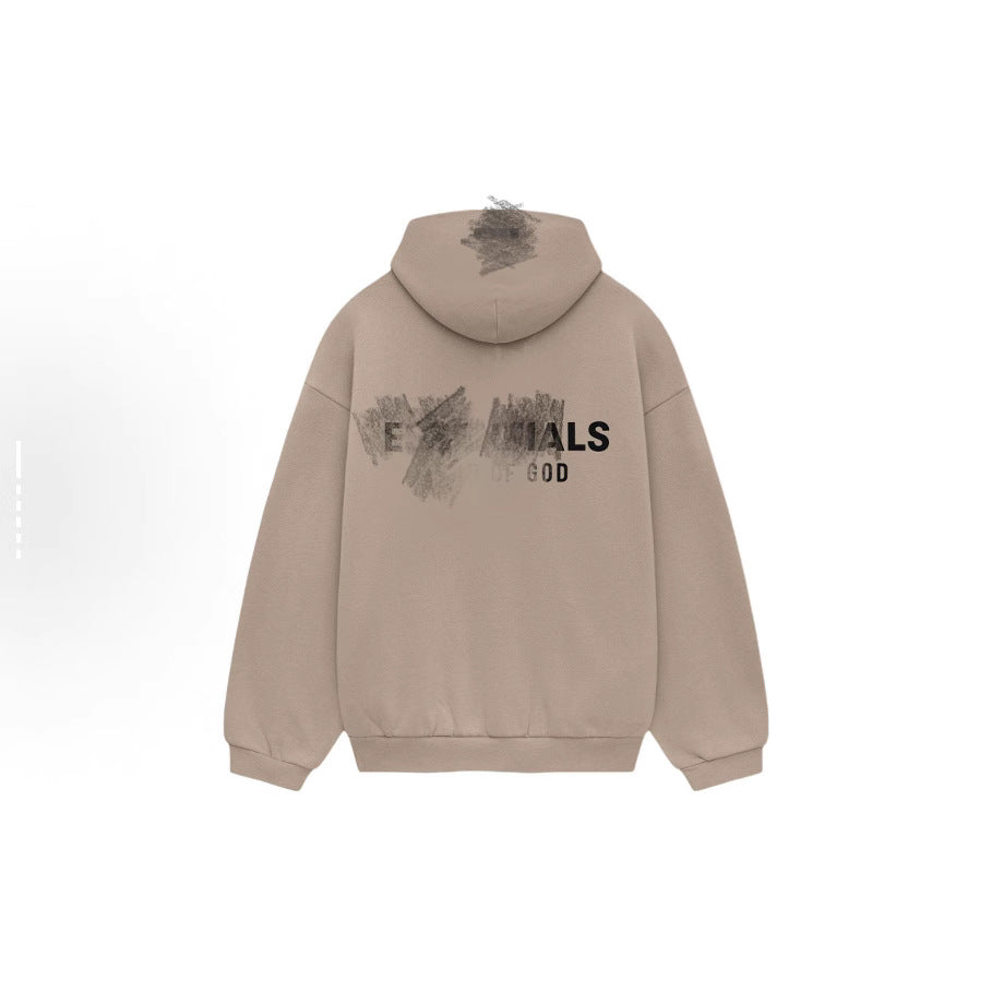 New Essentials Silicone Style Autumn Winter Double Row Letter Print Fleece-Lined Hoodie HOODIE