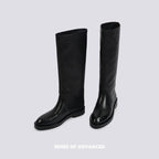 "Traitor" Knee-High Combat Boots - Black Leather Finish