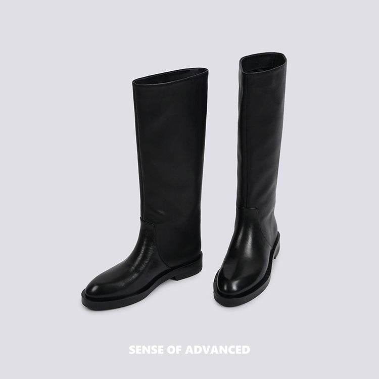 "Traitor" Knee-High Combat Boots - Black Leather Finish