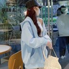 Early Autumn Women's Sweatshirt Jacket2025Spring and Autumn New Style Hooded Loose Casual Cardigan Thin Sports Fleece Top