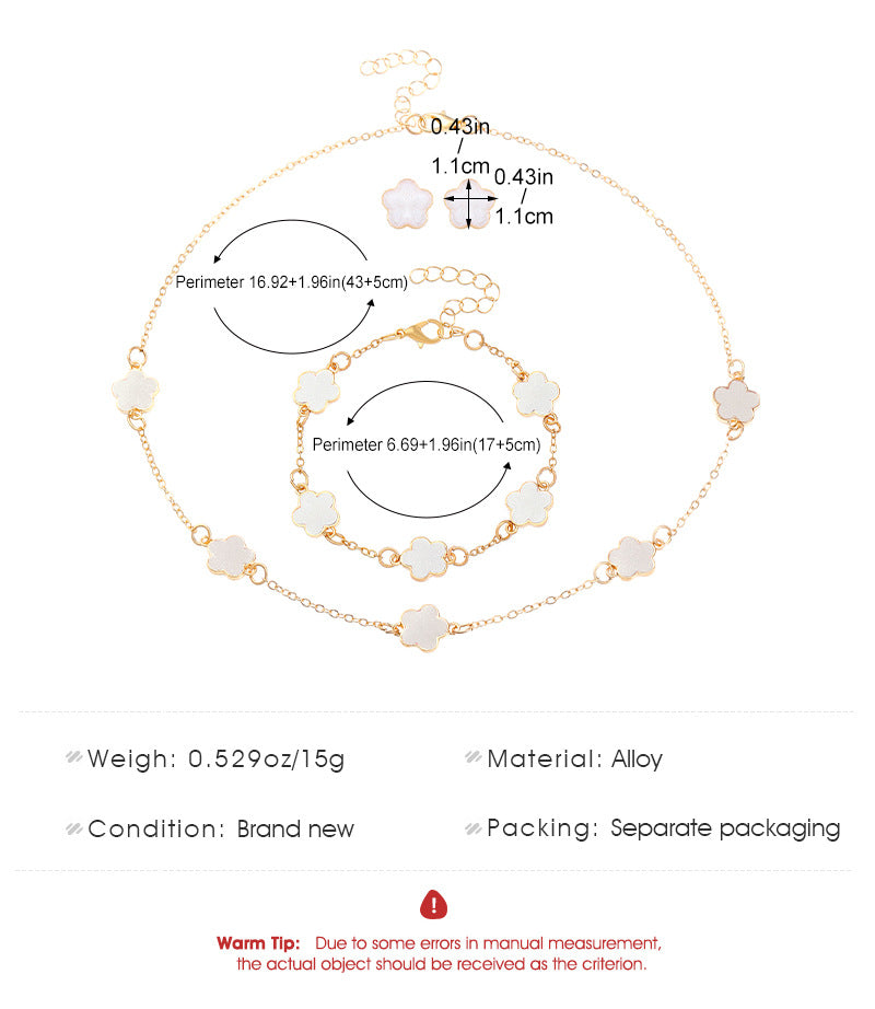 Same Style as Stars2025New Five-leaf Clover Jewelry Set for Women Simple Petal Necklace Five-leaf Flower Bracelet Ring Earrings4Set shipped together for safety