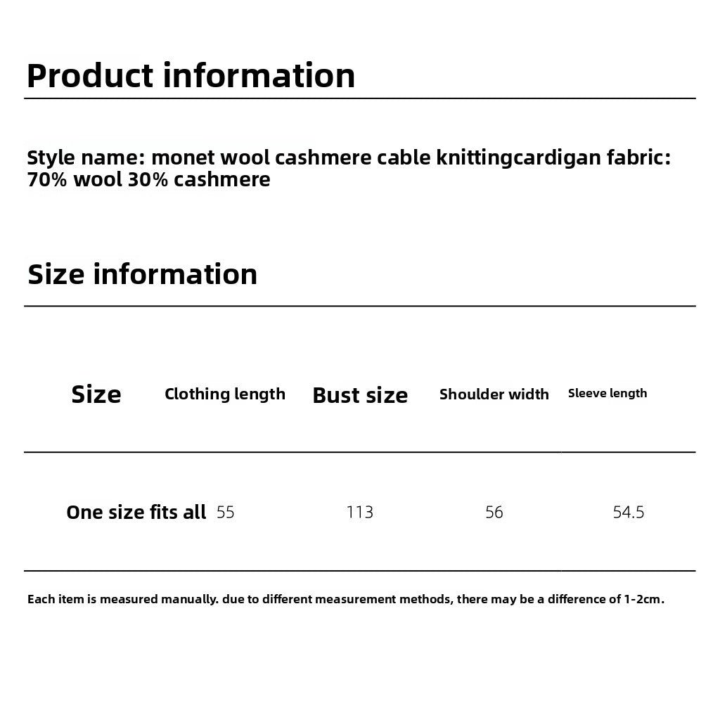 Monet Casual Chic with an Elegant Feel Cable Knit Wool Cashmere Round Neck Long Sleeve Sweater for Women