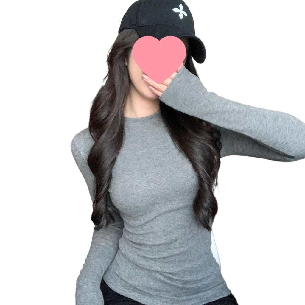 Fleece-Lined Thickened Polar Fleece Autumn Winter Base Shirt Regular Shoulder Round Neck Long Sleeve