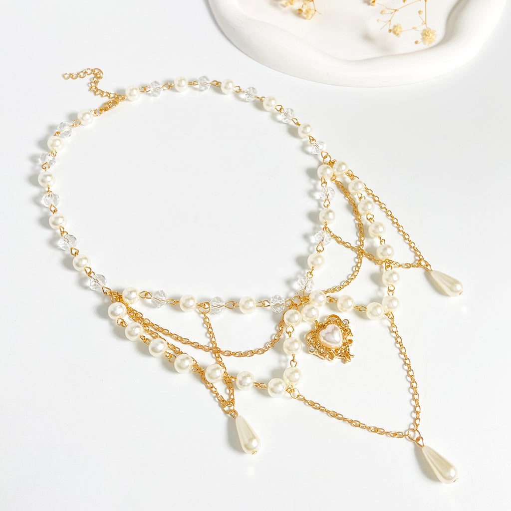 Celebrity Style Jewelry Niche Design Hot Girl Imitation Pearl Tassel Heart Cross Butterfly Versatile Necklace for Women