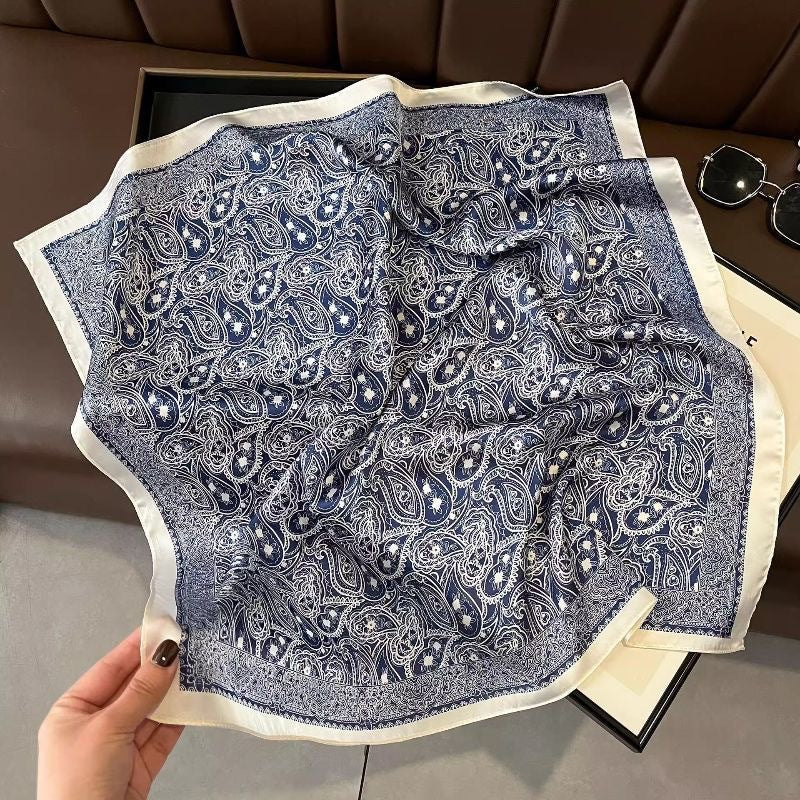 Same Style as Stars2025New Paisley Small Cashew Deformed Insect Satin70Silk Scarf Scarf Headscarf Fashion Design Small Water Drop Square Scarf Decoration Matching Headscarf