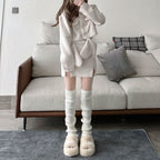 White Knitted Sock Covers Autumn Winter Warm Mid-Calf Socks y2k Harajuku Style Hot Girl Japanese Style jk College Style Slouch Socks for Women.