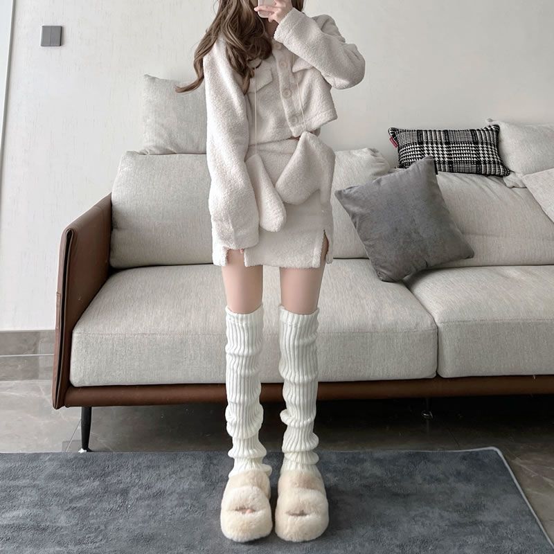 White Knitted Sock Covers Autumn Winter Warm Mid-Calf Socks y2k Harajuku Style Hot Girl Japanese Style jk College Style Slouch Socks for Women.