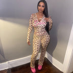 Summer New Printed Hooded Cardigan Top Leopard Print High Waist Slim Fit Long Pants Set for Women