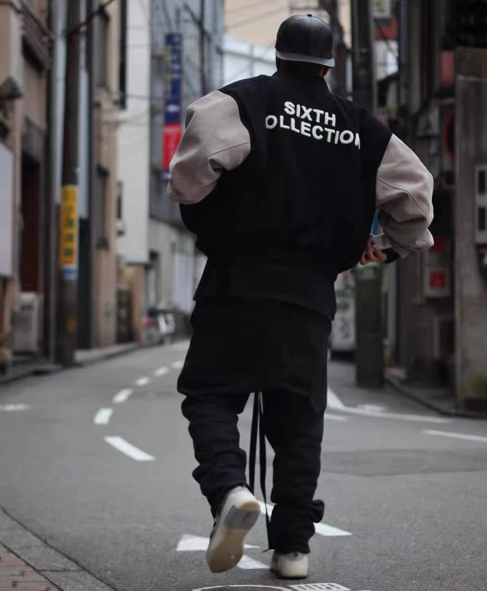 Star Style Autumn Winter Sports Jacket Casual Loose Long Sleeve Top Couple Spliced Sleeve Baseball Cotton Jacket Handsome Unisex Outerwear