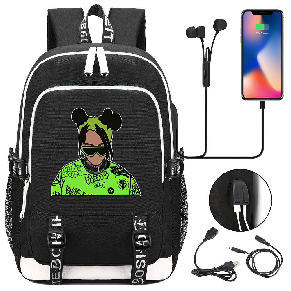 Celebrity Style Trend Billie Teenage Primary and Secondary School Students Schoolbag USB Men's and Women's Casual Backpack