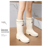 Long Tube Rain Boots for Women, Fashionable Cuffed Outdoor Lightweight Waterproof Shoes, Soft and Durable Rubber Boots for Japan Airlines Foreign Trade