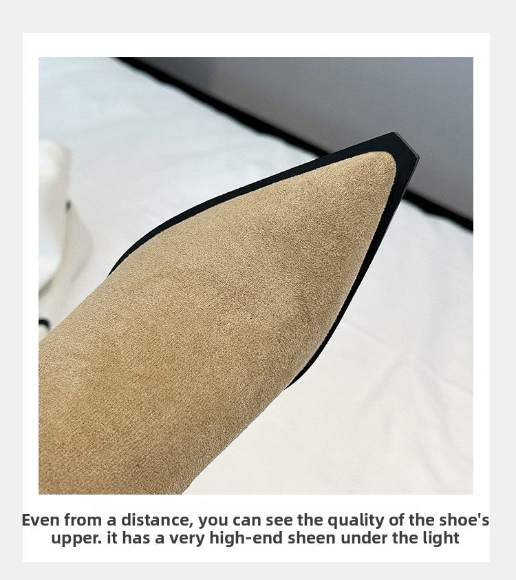 9800-1Internet Celebrity Pointed Toe High Heel Boots Over-the-Knee Long Boots for Women Autumn Winter New Suede Thin Heel Long Boots Women's Boots