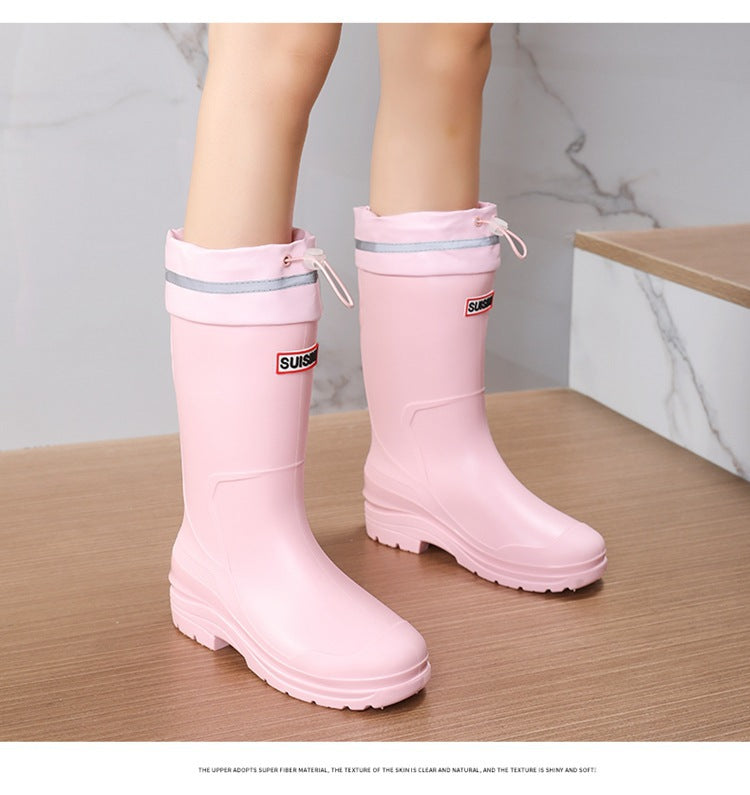 Long Tube Rain Boots for Women, Fashionable Cuffed Outdoor Lightweight Waterproof Shoes, Soft and Durable Rubber Boots for Japan Airlines Foreign Trade