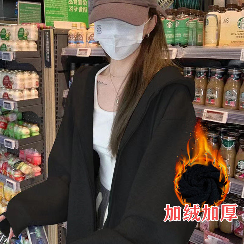 Early Autumn Women's Sweatshirt Jacket2025Spring and Autumn New Style Hooded Loose Casual Cardigan Thin Sports Fleece Top