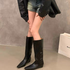 Star Custom Celebrity Cowhide Melad Wide Tube Square Toe Women's Riding Boots with Hidden Heel, Slimming Long Boots, Over-the-Knee Comfortable Boots