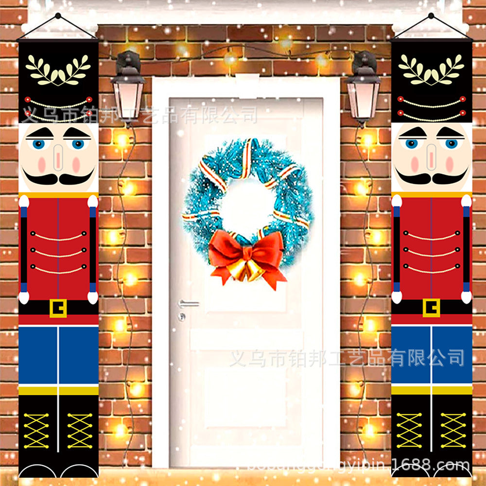 2026New Year Christmas Couplets Santa Claus Soldier Outdoor Decoration Door Curtain Hanging Flag Outdoor European and American