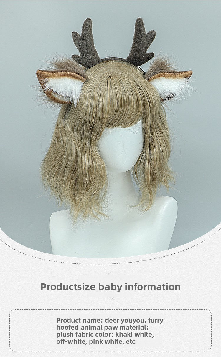 Christmas Antler Headband Cute Plush Deer Ear Headwear cosplay Accessories Handmade Simulated Animal Ear Headband