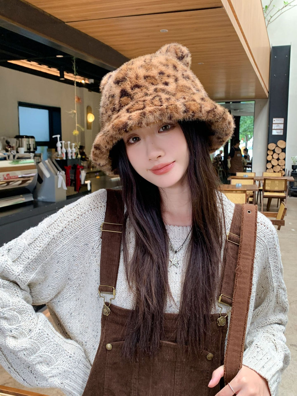 New Korean Style Casual Hat for Women Winter Cute Leopard Print Plush Fisherman Hat Korean Style Warm Versatile Student Bucket Hat